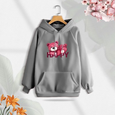 Premium Comfortable (Gray -Happy) Ladies winter hoodie